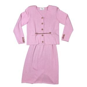 Laura Petites by Alyzia Vintage Pink Skirt Set Gold Chain Two Piece Preppy